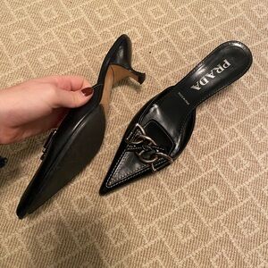 Prada Women's Black Leather Chain Mules